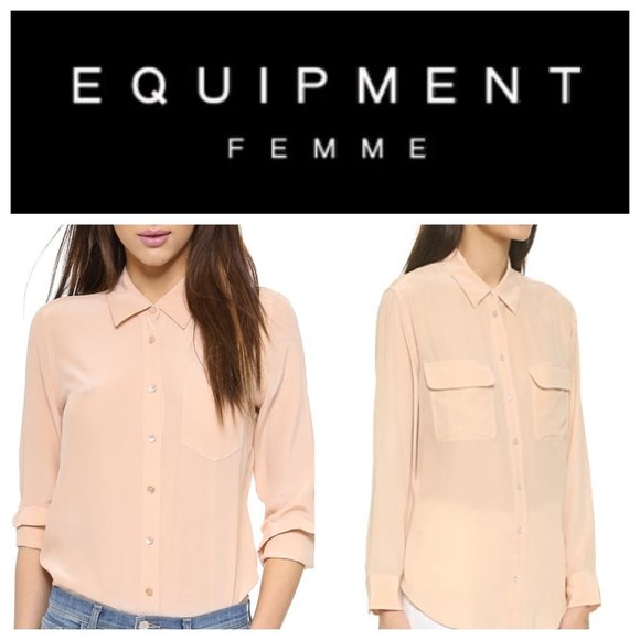 Equipment Tops - EQUIPMENT 'Brett' Nude Silk Button-Down Blouse